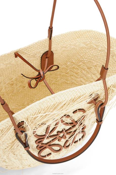 Loewe mujer Bolso basket anagrama deshilachado en palma de iraca y piel de becerro LP6454 Bronceado natural