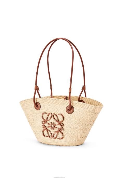 Loewe mujer Bolso basket pequeño anagram de palma de iraca y piel de becerro LP6419 Bronceado natural