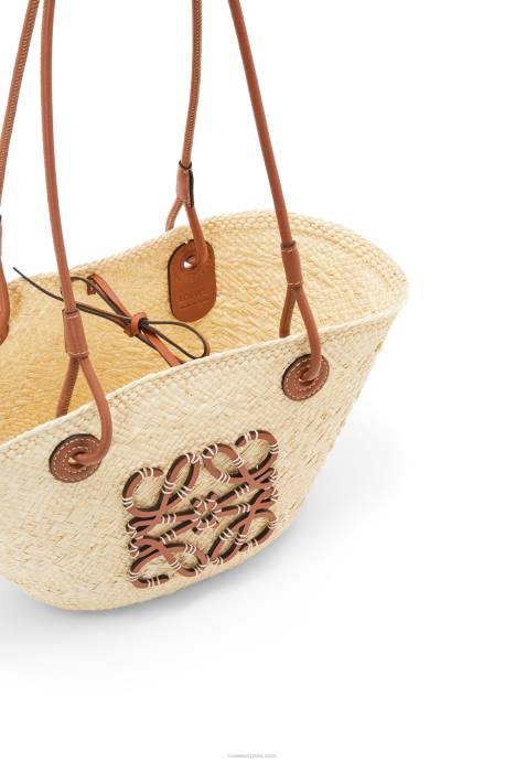 Loewe mujer Bolso basket pequeño anagram de palma de iraca y piel de becerro LP6419 Bronceado natural