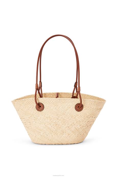 Loewe mujer Bolso basket pequeño anagram de palma de iraca y piel de becerro LP6419 Bronceado natural
