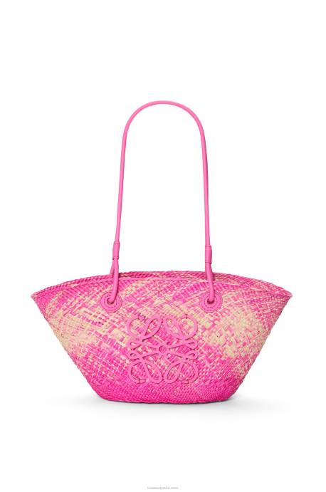 Loewe mujer Bolso basket pequeño anagram de palma de iraca y piel de becerro LP6456 fucsia