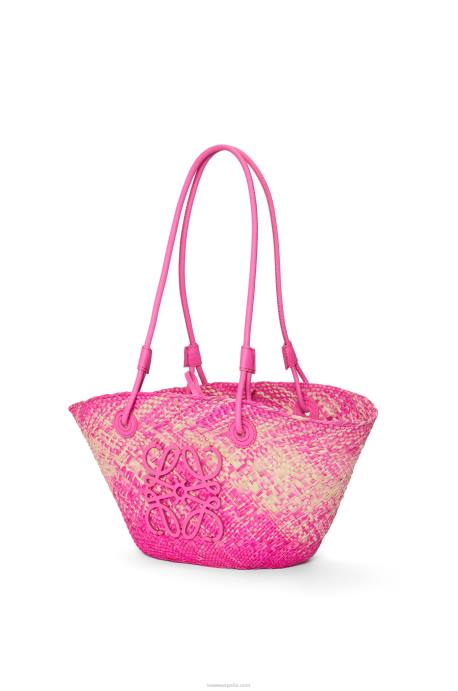 Loewe mujer Bolso basket pequeño anagram de palma de iraca y piel de becerro LP6456 fucsia