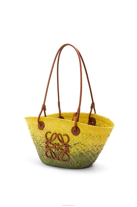 Loewe mujer Bolso basket pequeño anagram de palma de iraca y piel de becerro LP6464 verde caqui/amarillo