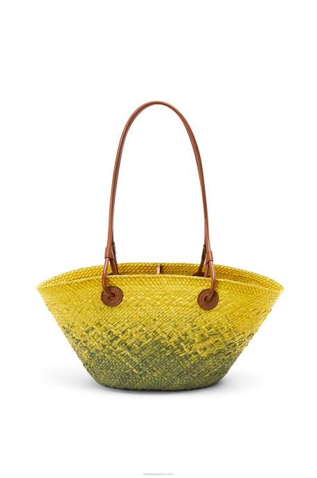 Loewe mujer Bolso basket pequeño anagram de palma de iraca y piel de becerro LP6464 verde caqui/amarillo