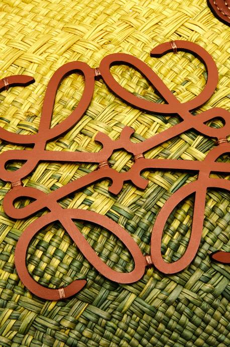 Loewe mujer Bolso basket pequeño anagram de palma de iraca y piel de becerro LP6464 verde caqui/amarillo