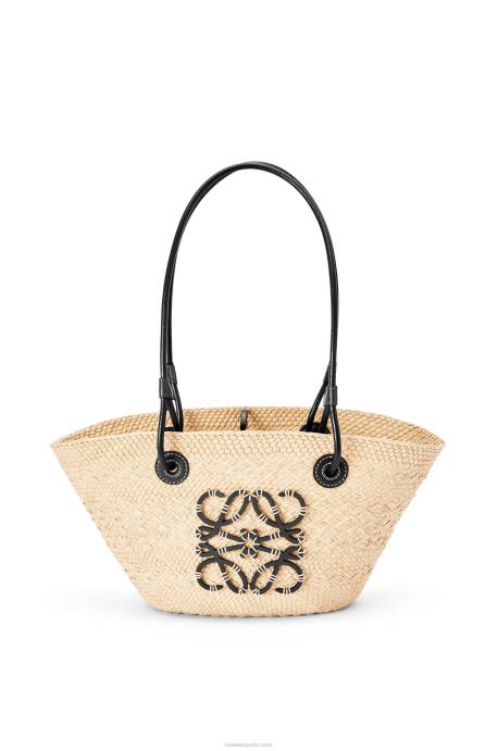 Loewe mujer Bolso basket pequeño anagram de palma de iraca y piel de becerro LP6485 natural/negro