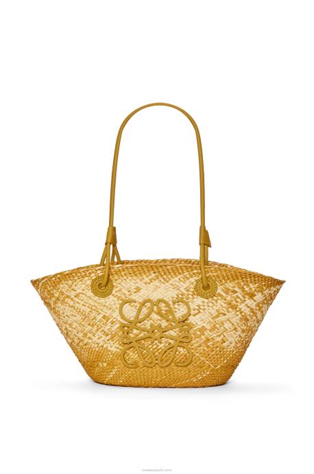 Loewe mujer Bolso basket pequeño anagram de palma de iraca y piel de becerro LP648 ocre