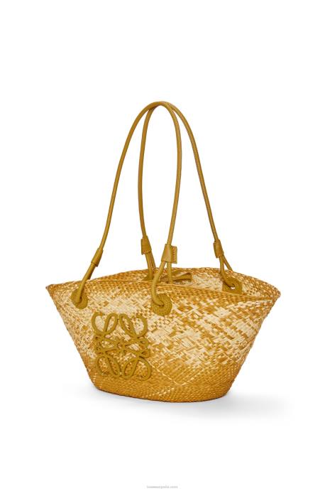 Loewe mujer Bolso basket pequeño anagram de palma de iraca y piel de becerro LP648 ocre