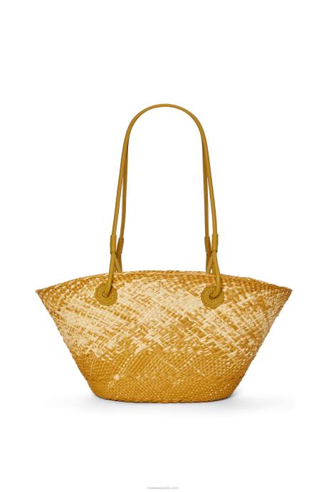Loewe mujer Bolso basket pequeño anagram de palma de iraca y piel de becerro LP648 ocre