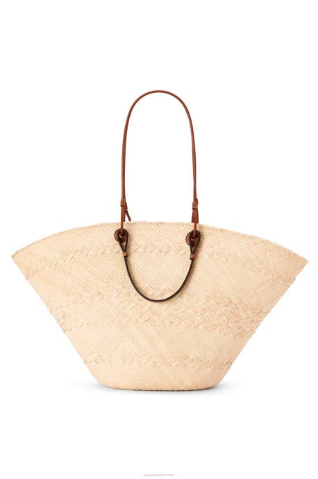 Loewe mujer Bolso cesta anagrama grande de palma de iraca y piel de becerro LP6417 Bronceado natural
