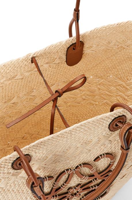 Loewe mujer Bolso cesta anagrama grande de palma de iraca y piel de becerro LP6417 Bronceado natural