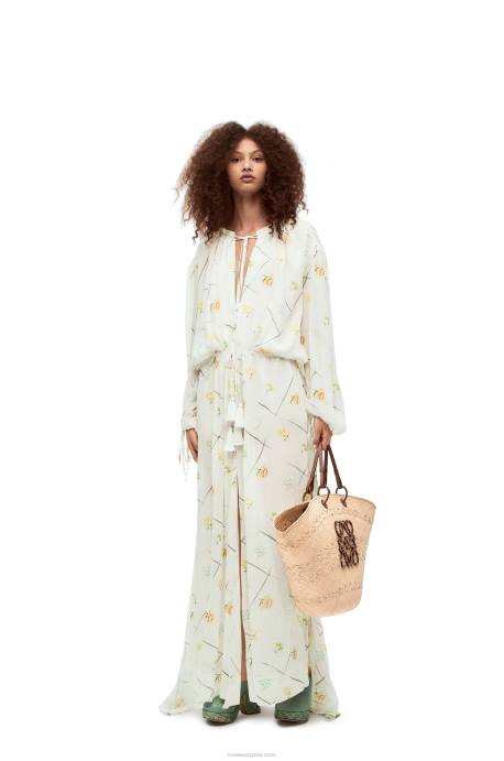 Loewe mujer Bolso cesta anagrama grande de palma de iraca y piel de becerro LP6417 Bronceado natural