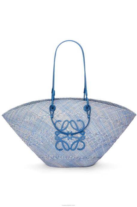 Loewe mujer Bolso cesta anagrama grande de palma de iraca y piel de becerro LP642 azul mezclilla