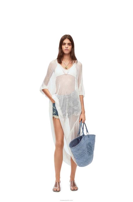 Loewe mujer Bolso cesta anagrama grande de palma de iraca y piel de becerro LP642 azul mezclilla