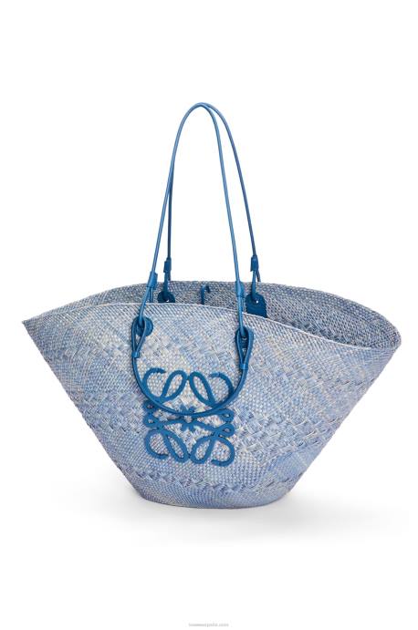 Loewe mujer Bolso cesta anagrama grande de palma de iraca y piel de becerro LP642 azul mezclilla