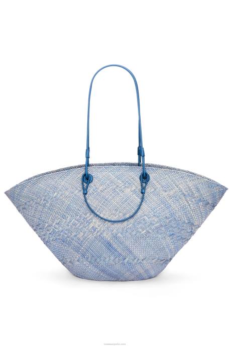 Loewe mujer Bolso cesta anagrama grande de palma de iraca y piel de becerro LP642 azul mezclilla