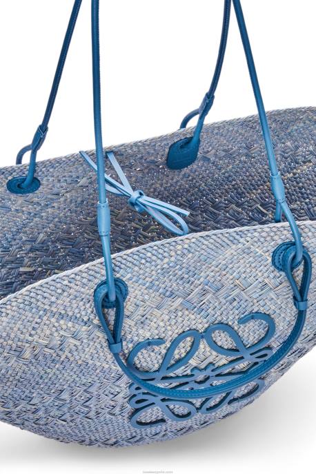 Loewe mujer Bolso cesta anagrama grande de palma de iraca y piel de becerro LP642 azul mezclilla