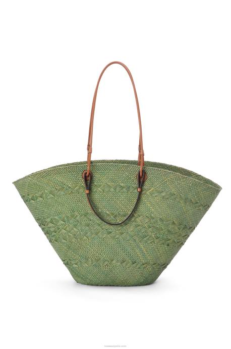 Loewe mujer Bolso cesta anagrama grande de palma de iraca y piel de becerro LP6465 verde/bronceado