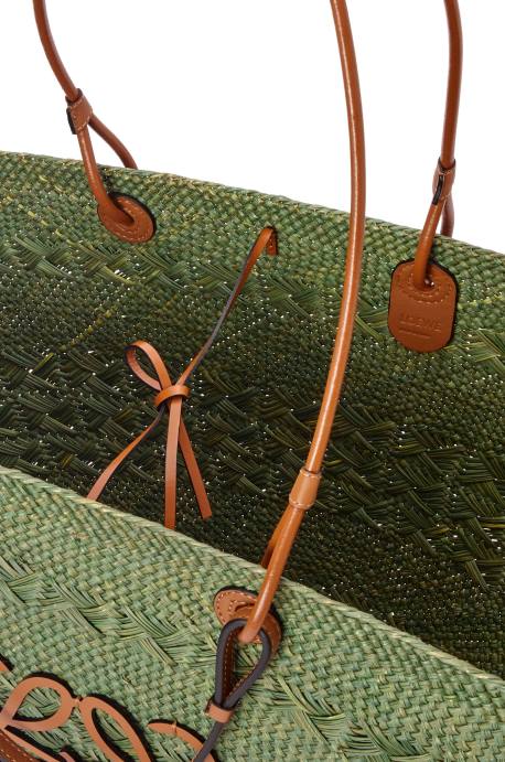 Loewe mujer Bolso cesta anagrama grande de palma de iraca y piel de becerro LP6465 verde/bronceado