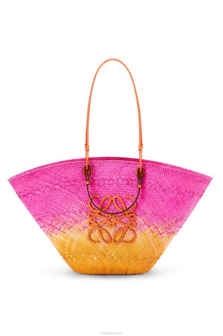 Loewe mujer Bolso cesta anagrama grande de palma de iraca y piel de becerro LP6484 fucsia/naranja