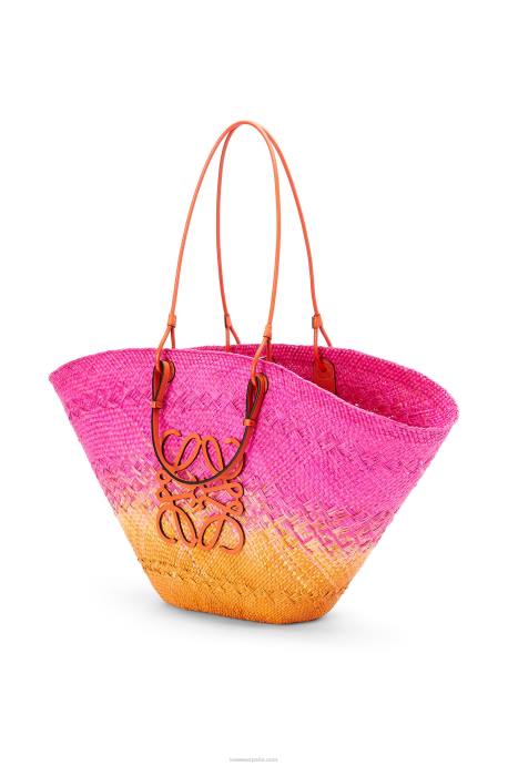 Loewe mujer Bolso cesta anagrama grande de palma de iraca y piel de becerro LP6484 fucsia/naranja