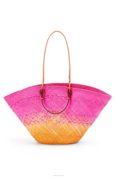 Loewe mujer Bolso cesta anagrama grande de palma de iraca y piel de becerro LP6484 fucsia/naranja