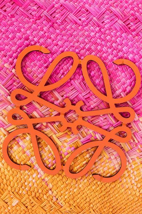 Loewe mujer Bolso cesta anagrama grande de palma de iraca y piel de becerro LP6484 fucsia/naranja