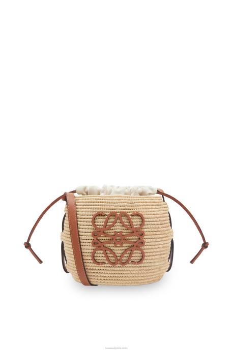 Loewe mujer Bolso cesta colmena de rafia y piel bovina LP6435 Bronceado natural