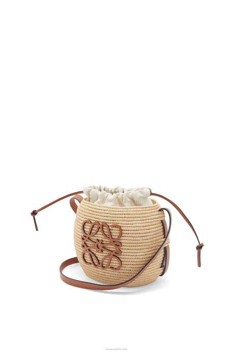 Loewe mujer Bolso cesta colmena de rafia y piel bovina LP6435 Bronceado natural