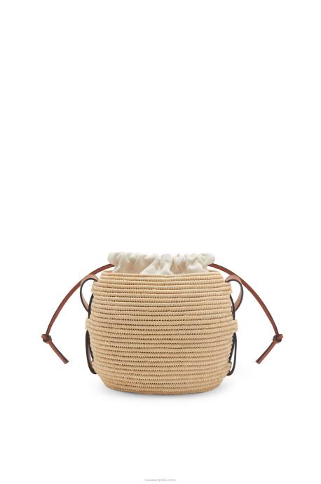 Loewe mujer Bolso cesta colmena de rafia y piel bovina LP6435 Bronceado natural