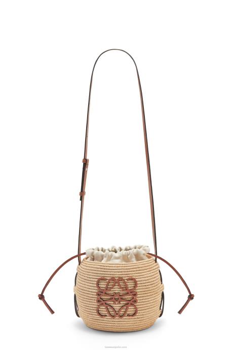 Loewe mujer Bolso cesta colmena de rafia y piel bovina LP6435 Bronceado natural