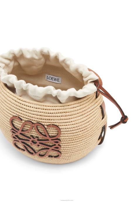 Loewe mujer Bolso cesta colmena de rafia y piel bovina LP6435 Bronceado natural