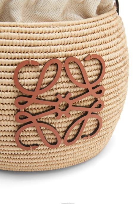 Loewe mujer Bolso cesta colmena de rafia y piel bovina LP6435 Bronceado natural