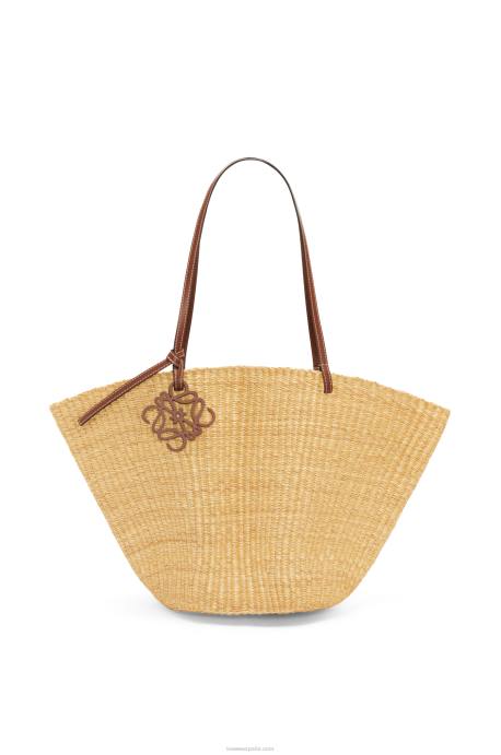 Loewe mujer Bolso cesta concha de hierba elefante y piel de becerro LP6463 natural/pacana