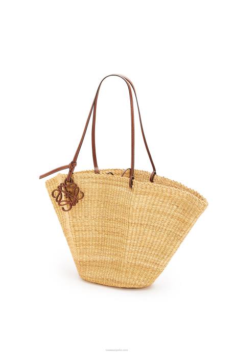 Loewe mujer Bolso cesta concha de hierba elefante y piel de becerro LP6463 natural/pacana