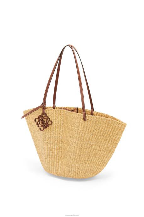 Loewe mujer Bolso cesta concha de hierba elefante y piel de becerro LP6463 natural/pacana