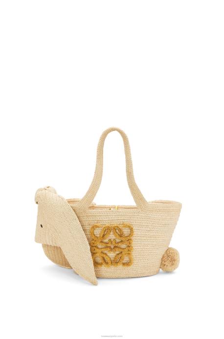 Loewe mujer Bolso cesta conejito pequeño de rafia y piel de becerro LP6478 natural