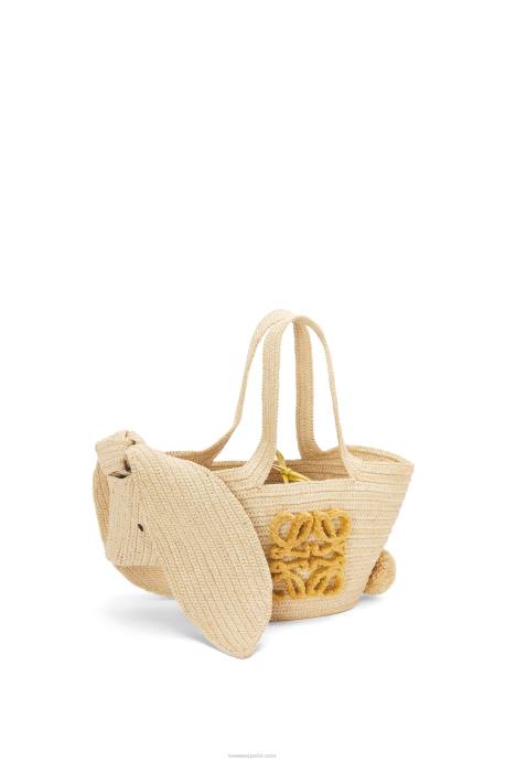 Loewe mujer Bolso cesta conejito pequeño de rafia y piel de becerro LP6478 natural