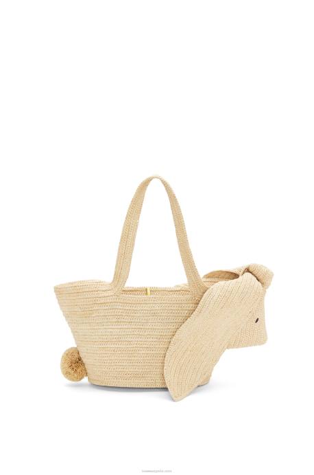 Loewe mujer Bolso cesta conejito pequeño de rafia y piel de becerro LP6478 natural