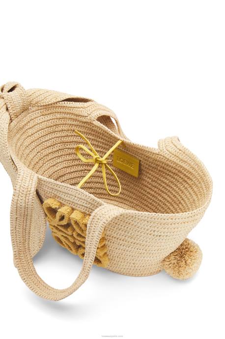 Loewe mujer Bolso cesta conejito pequeño de rafia y piel de becerro LP6478 natural