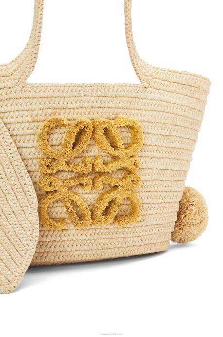 Loewe mujer Bolso cesta conejito pequeño de rafia y piel de becerro LP6478 natural