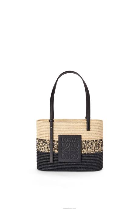 Loewe mujer Bolso cesta cuadrado de rafia degradada y piel de becerro LP6499 natural/negro