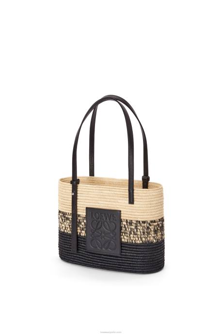 Loewe mujer Bolso cesta cuadrado de rafia degradada y piel de becerro LP6499 natural/negro