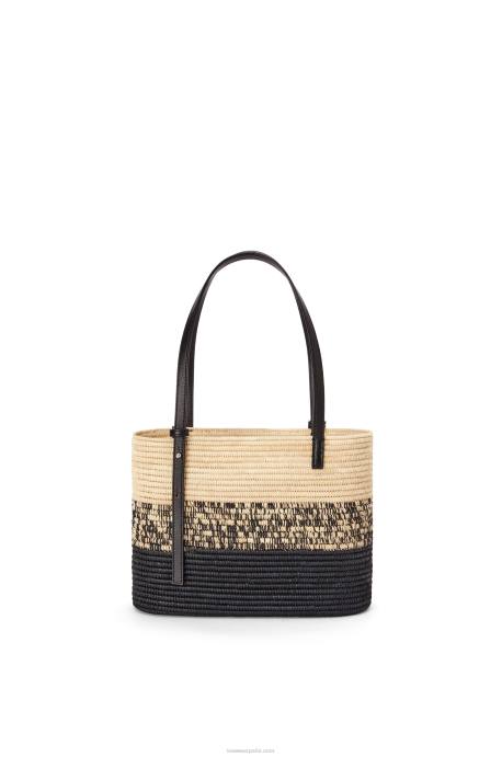 Loewe mujer Bolso cesta cuadrado de rafia degradada y piel de becerro LP6499 natural/negro