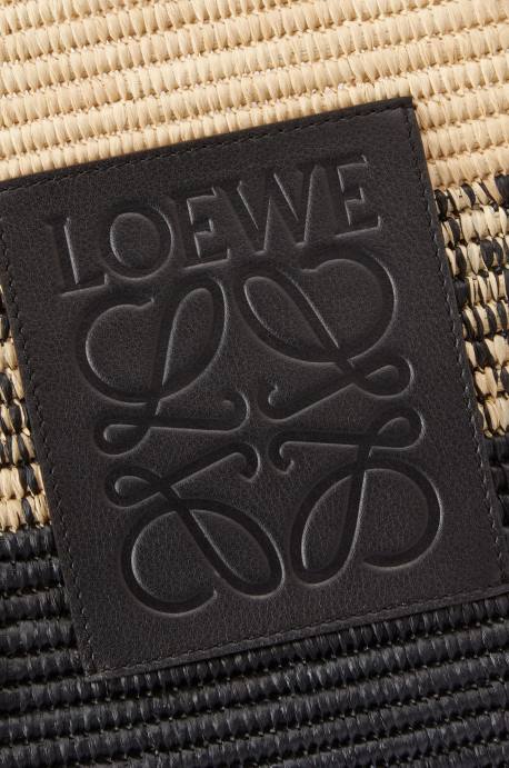 Loewe mujer Bolso cesta cuadrado de rafia degradada y piel de becerro LP6499 natural/negro