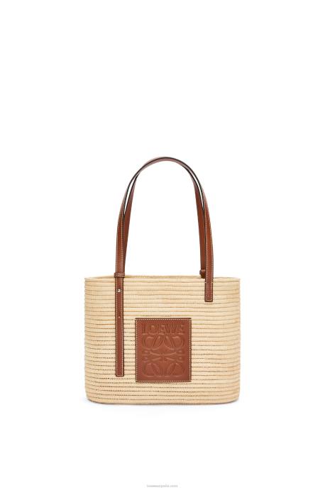 Loewe mujer Bolso cesta cuadrado pequeño de rafia y piel bovina LP6446 natural/pacana