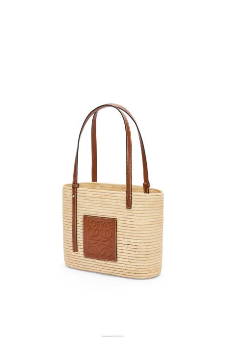 Loewe mujer Bolso cesta cuadrado pequeño de rafia y piel bovina LP6446 natural/pacana