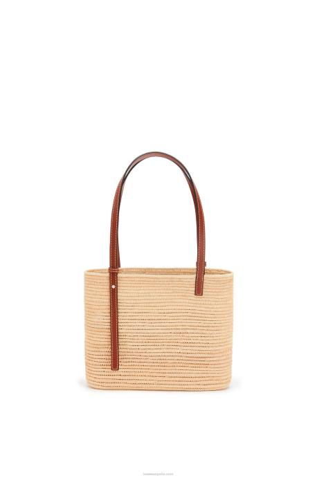 Loewe mujer Bolso cesta cuadrado pequeño de rafia y piel bovina LP6446 natural/pacana