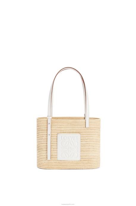Loewe mujer Bolso cesta cuadrado pequeño de rafia y piel bovina LP6447 blanco natural