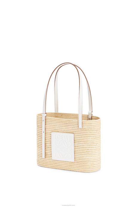Loewe mujer Bolso cesta cuadrado pequeño de rafia y piel bovina LP6447 blanco natural